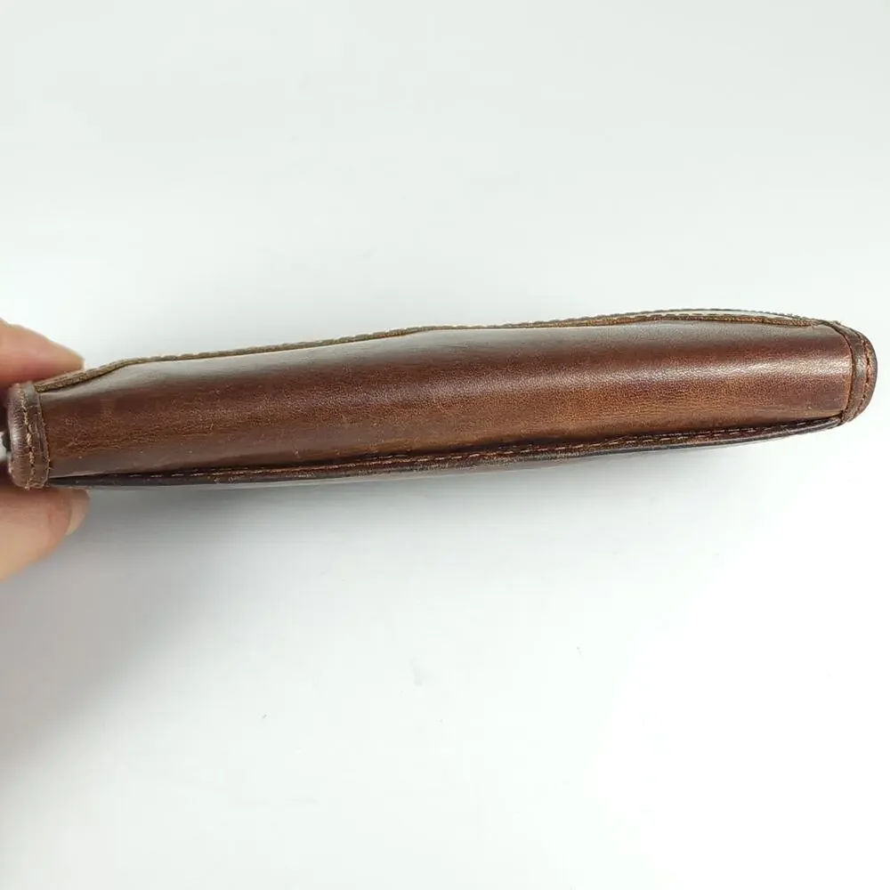 Frye Melissa Continental Cognac Brown Distressed Leather Snap Trifold Wallet - Picture 8 of 13